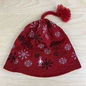 Smartwool Winter Beanie Hat 100% Merino Wool Tassel Red Snowflake Pattern